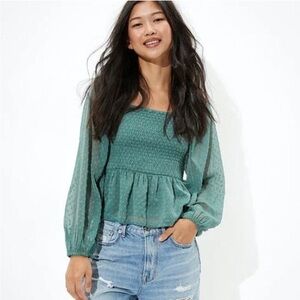 Elegant Green Smocked Women's Top